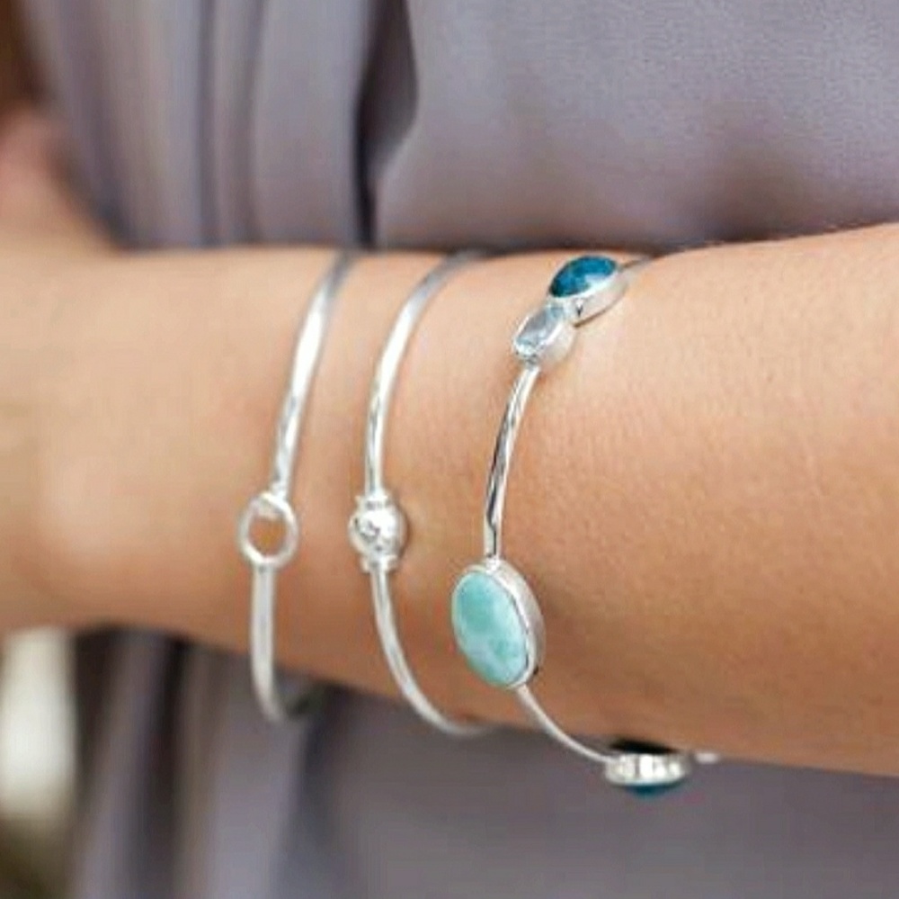 Sterling Silver Multistone Stackable Bangle - image 2